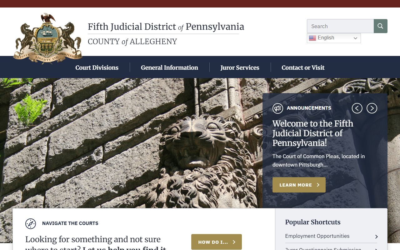 Allegheny County bench warrants courts website for case searches