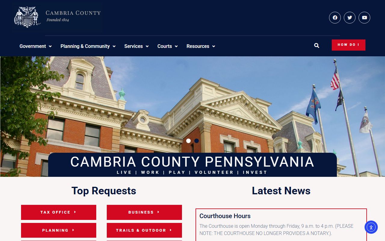 Cambria County government website for bench warrant information