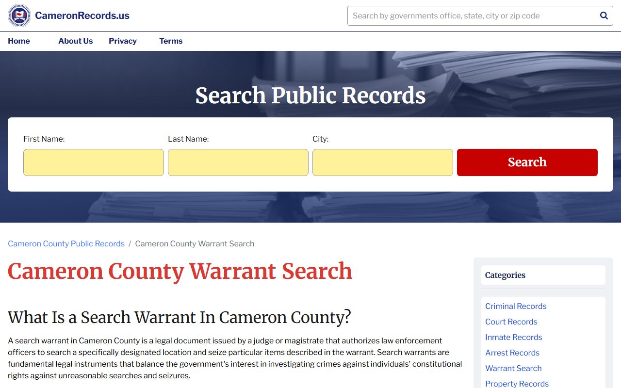 Cameron County court records bench warrant search