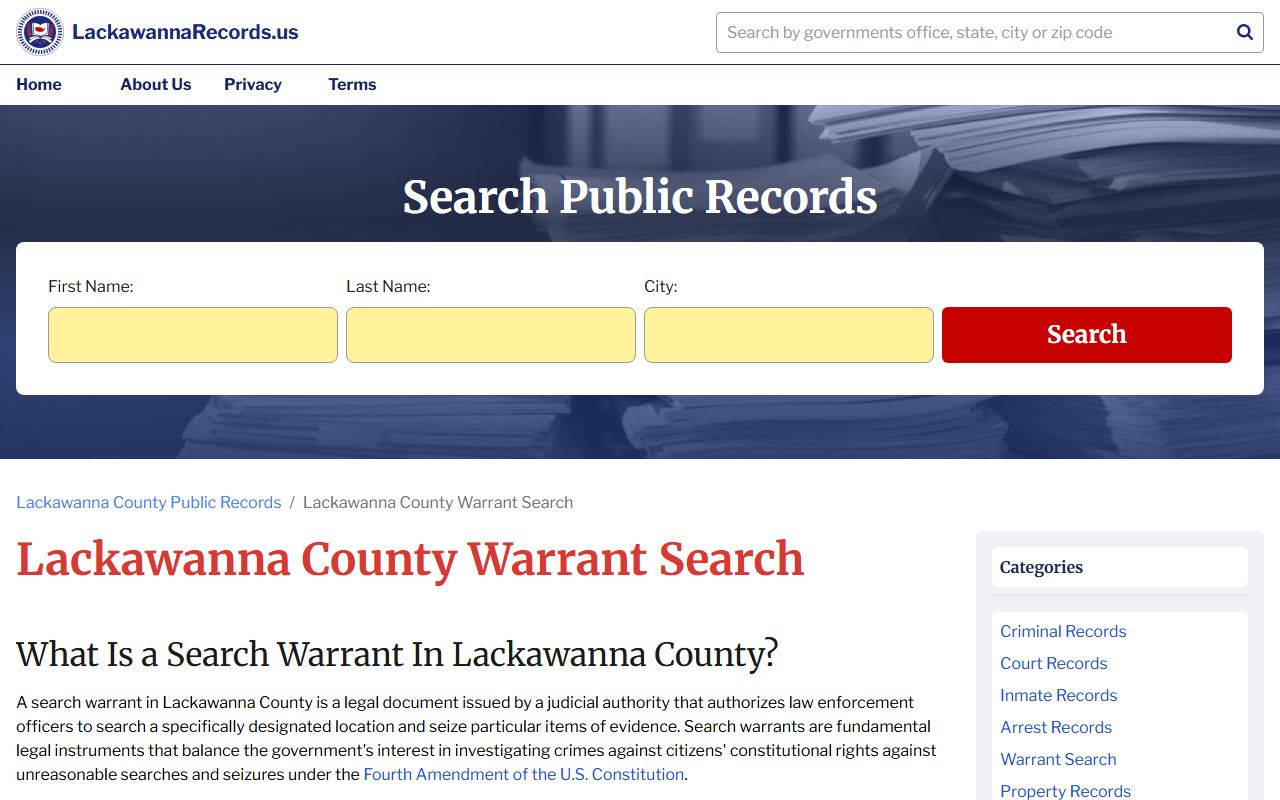Lackawanna County court records for bench warrant searches