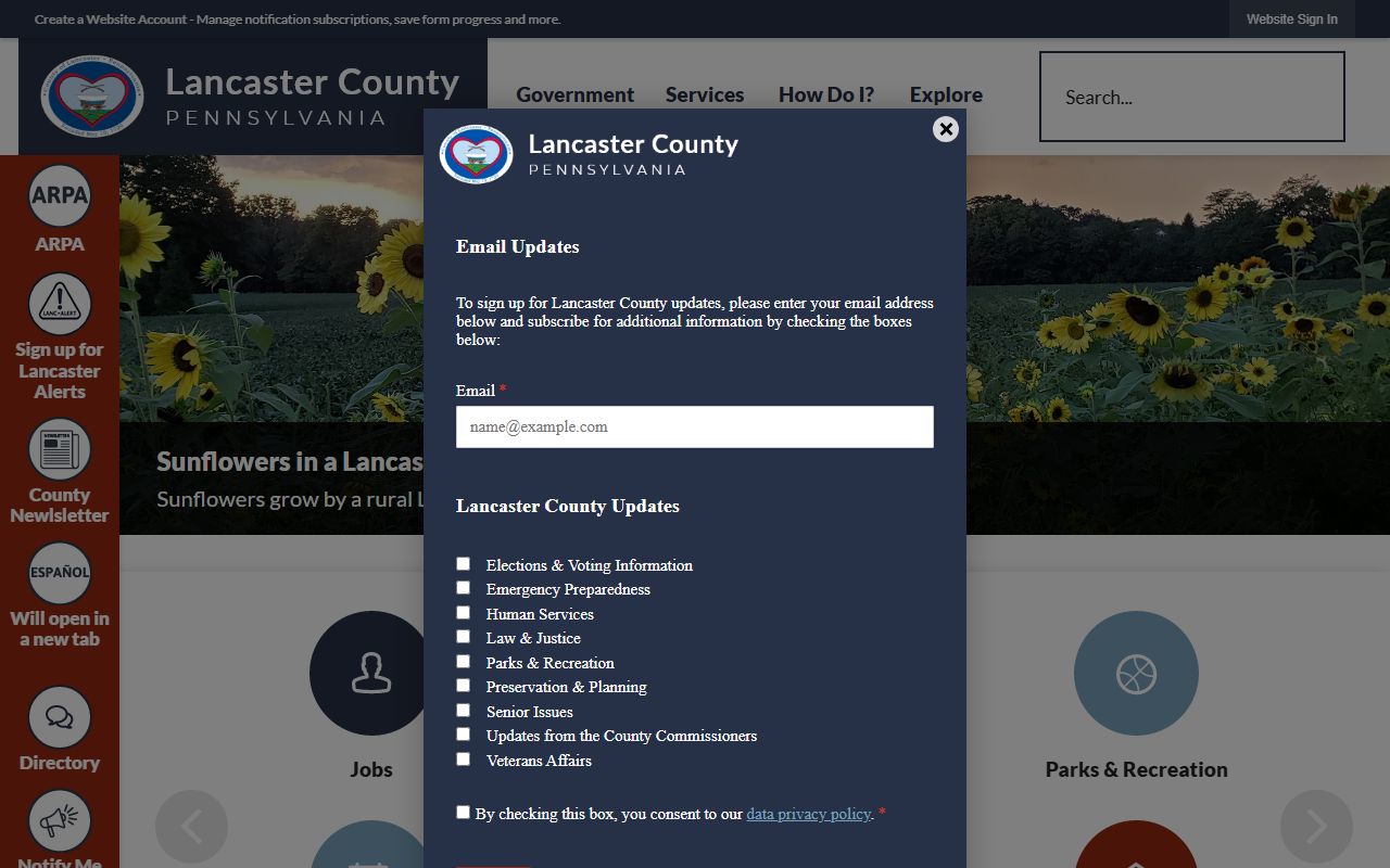 Lancaster County government website for bench warrant information