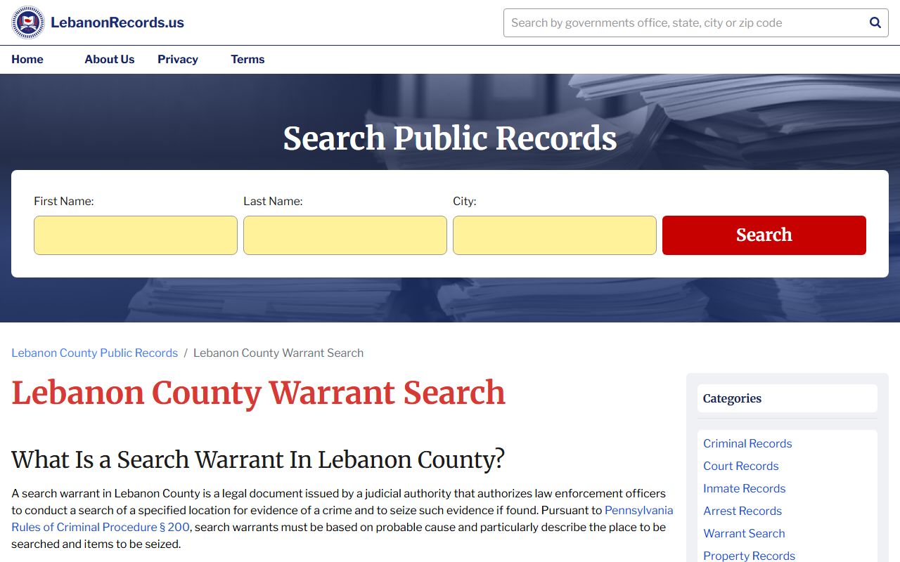 Lebanon County court records for bench warrant searches