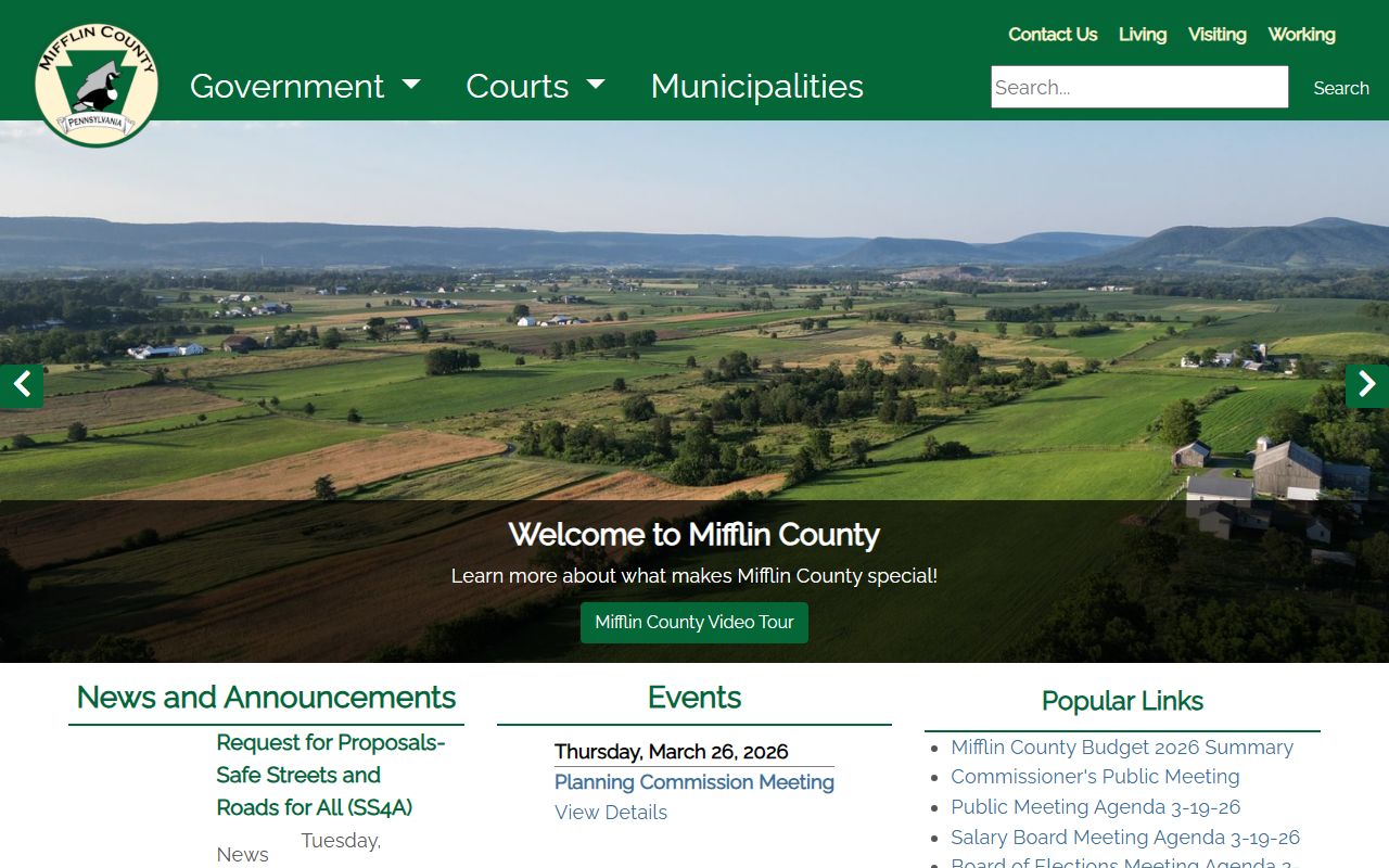Mifflin County government website for bench warrants records