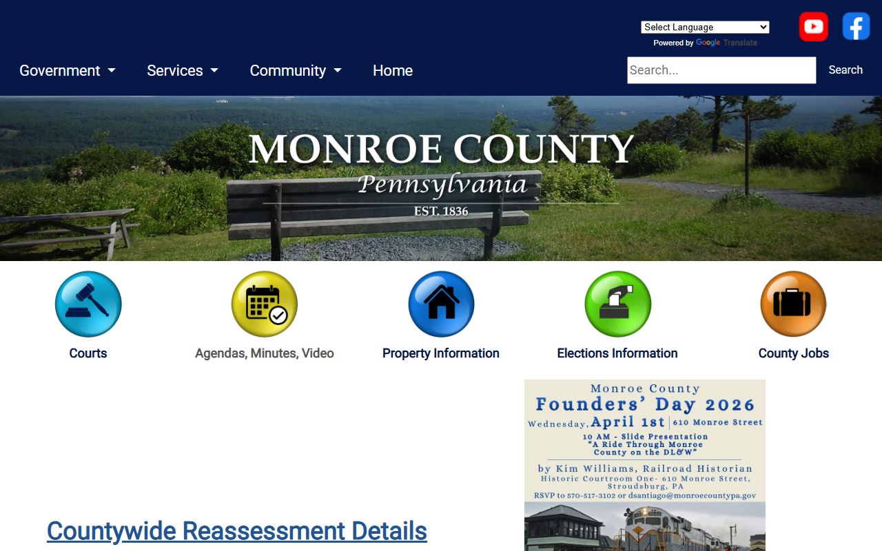 Monroe County government website for bench warrants information