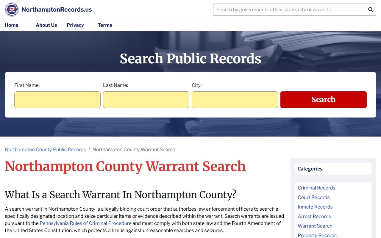 Northampton County court records search for bench warrants