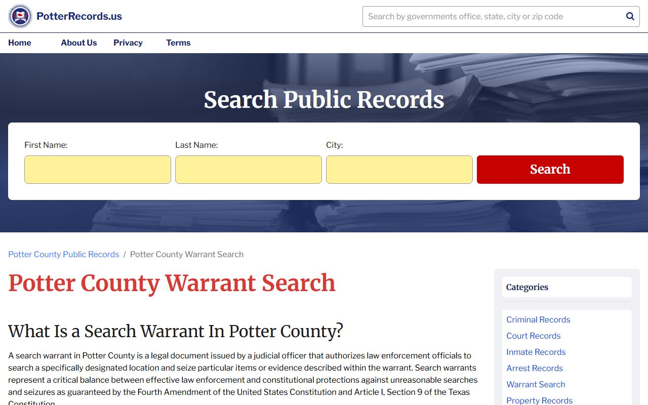 Potter County bench warrants court records and case search tools