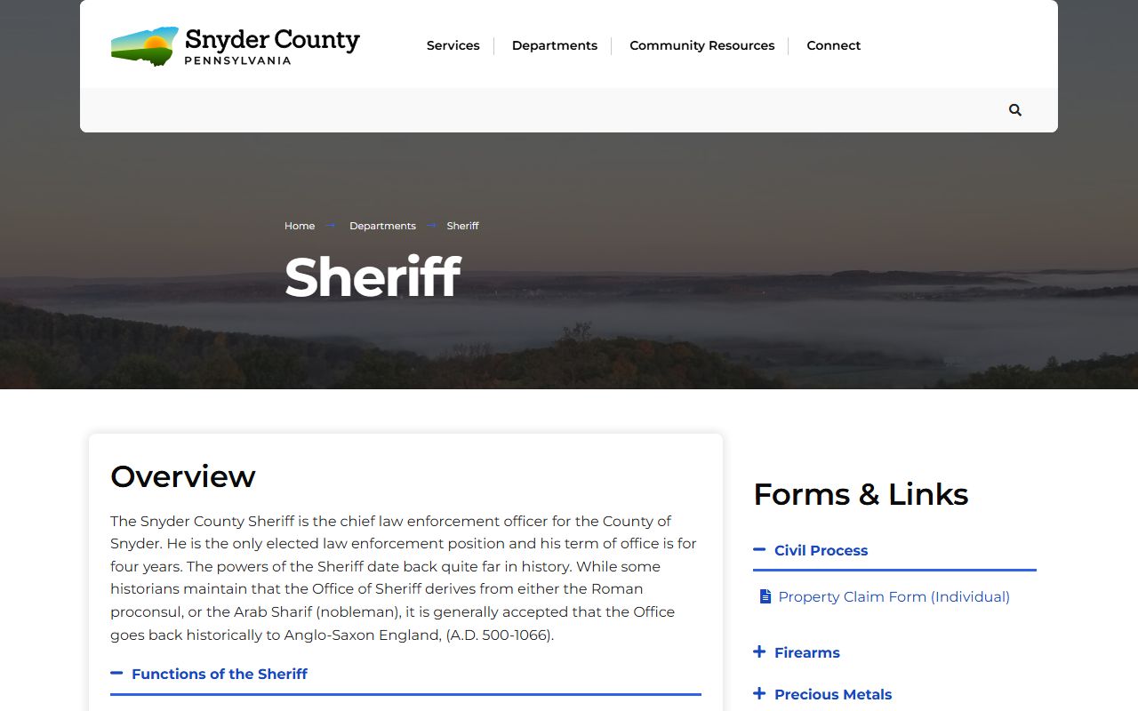 Snyder County bench warrants Sheriff's Office website for warrant inquiries