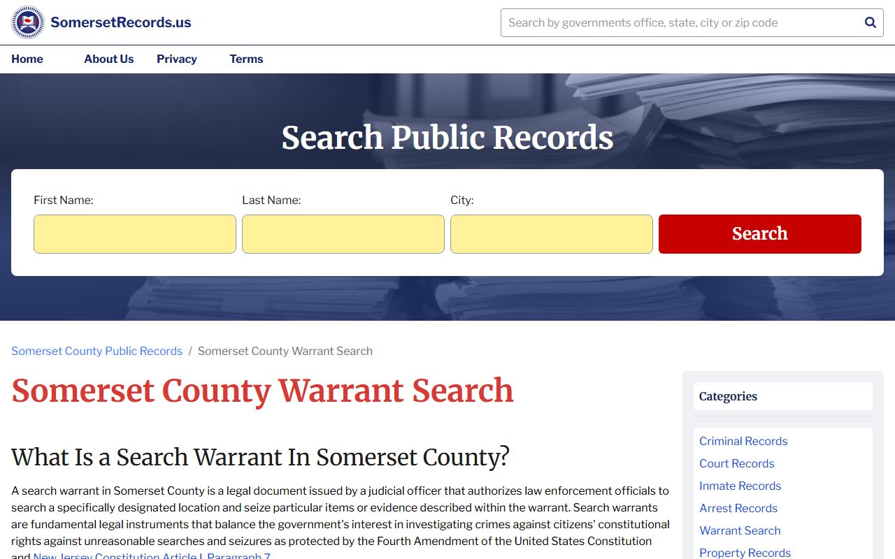 Somerset County bench warrants court records search and case information