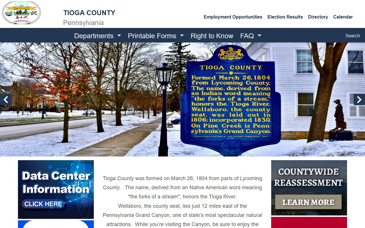 Tioga County bench warrants government website with links to court services