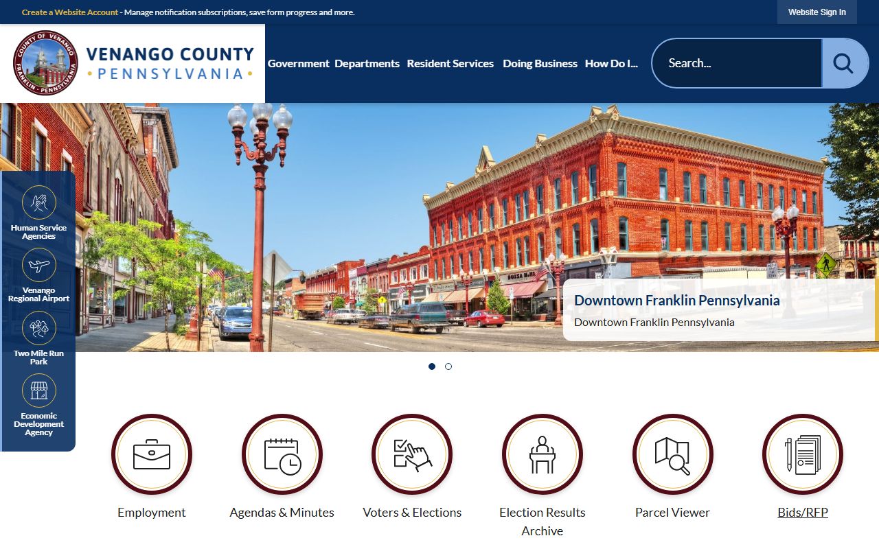 Venango County government website for bench warrants and court record access