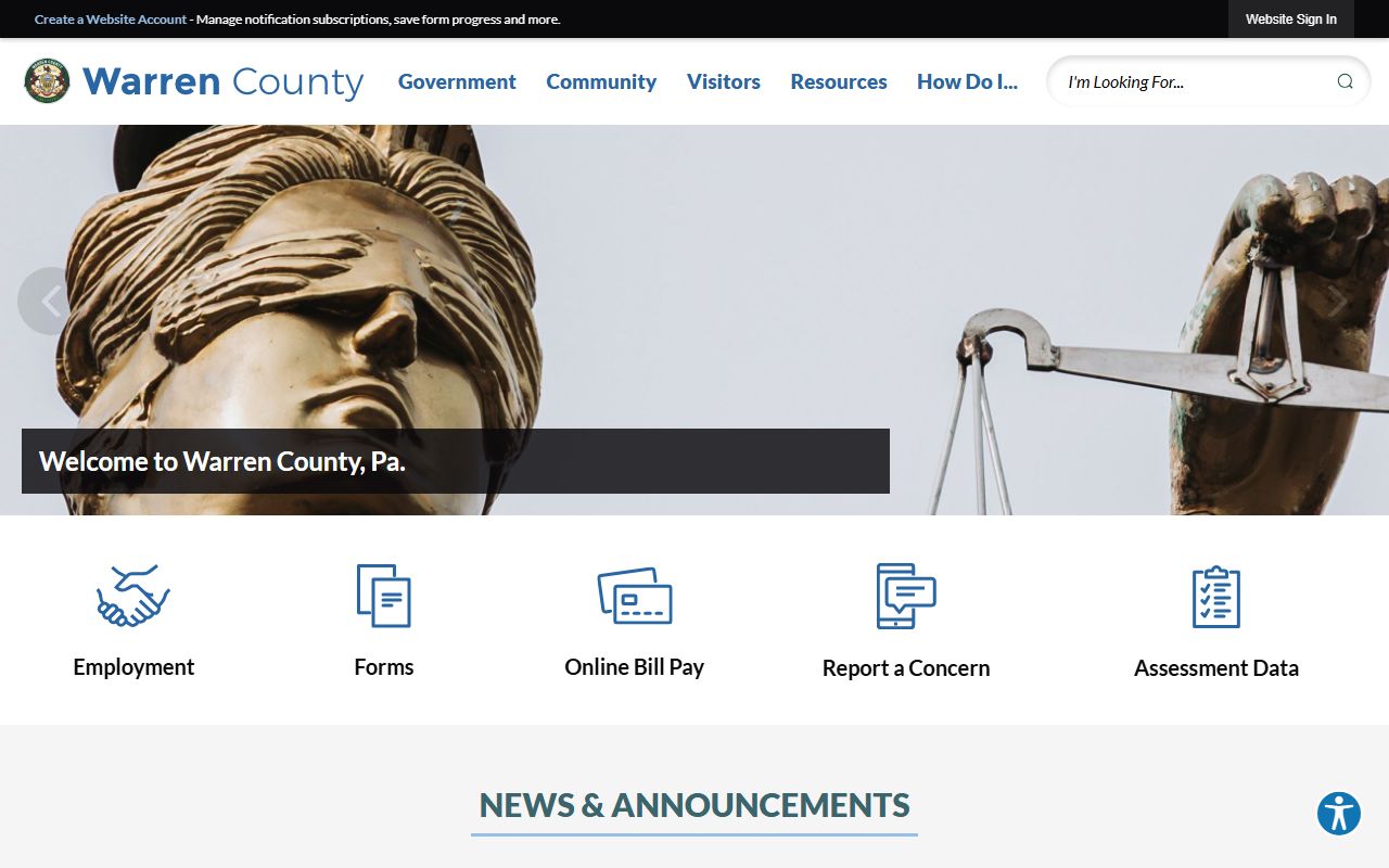 Warren County government website with bench warrants and court record resources