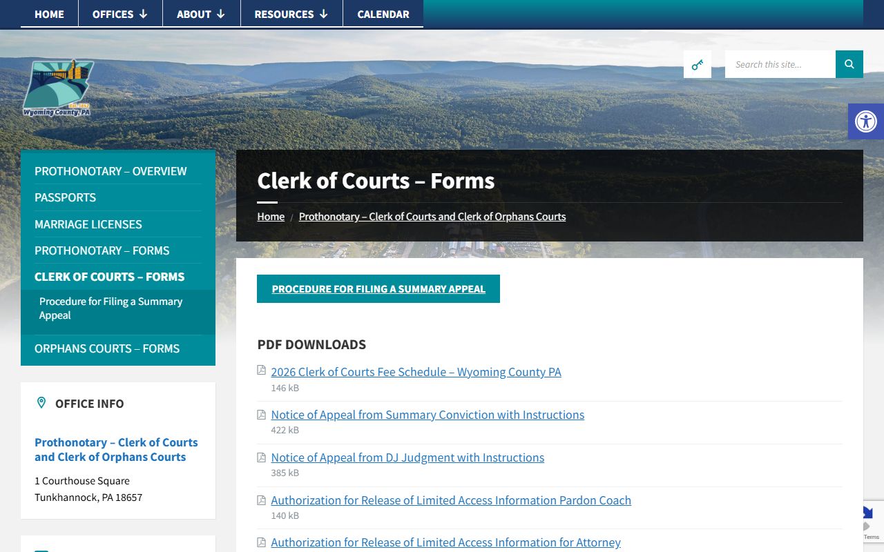 Wyoming County Clerk of Courts bench warrants records and motion filing