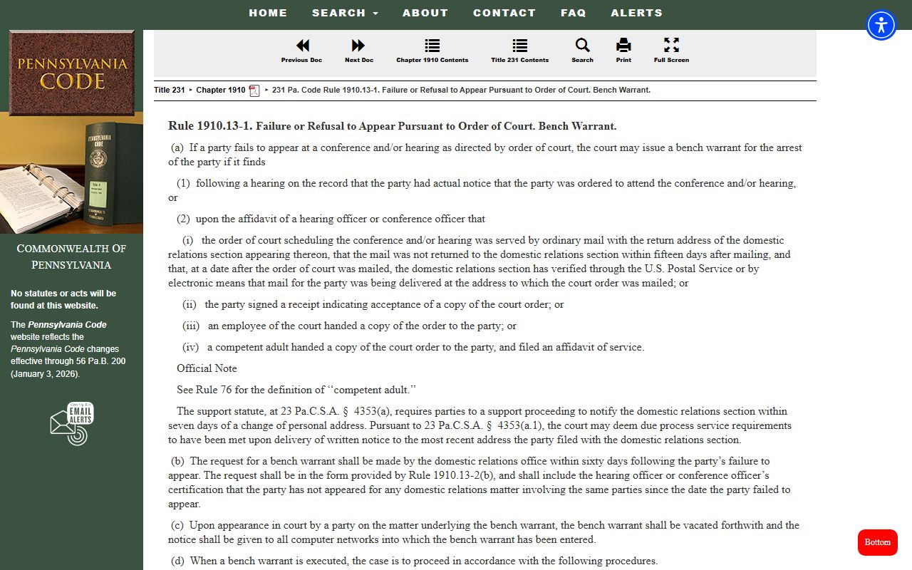 Pennsylvania Rule 1910.13-1 domestic relations bench warrants