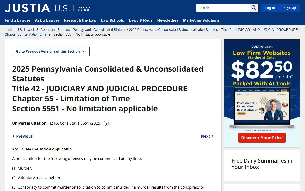 Pennsylvania Statute 42 Pa.C.S. Section 5551 bench warrants limitations