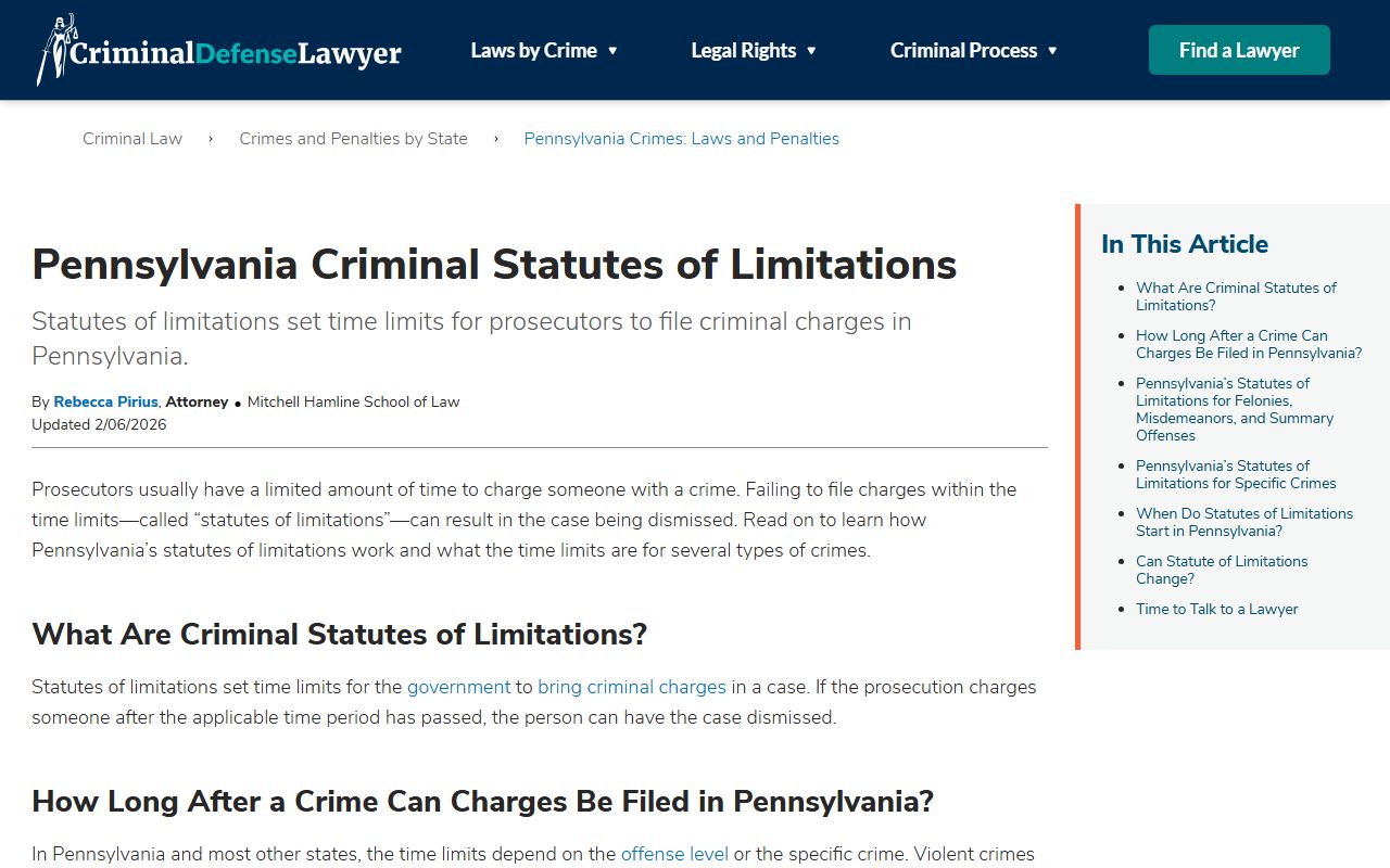 Pennsylvania bench warrants statute of limitations guide
